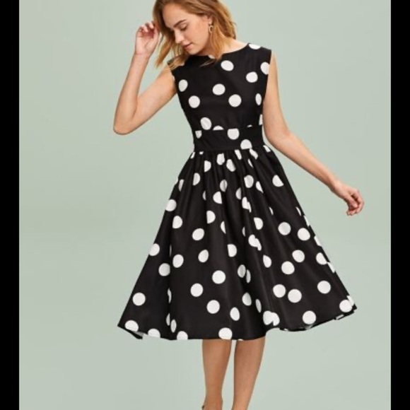 SHEIN Zipper Back Polka Dot Flare Dress midi vintage style‎ size L - Picture 5 of 13
